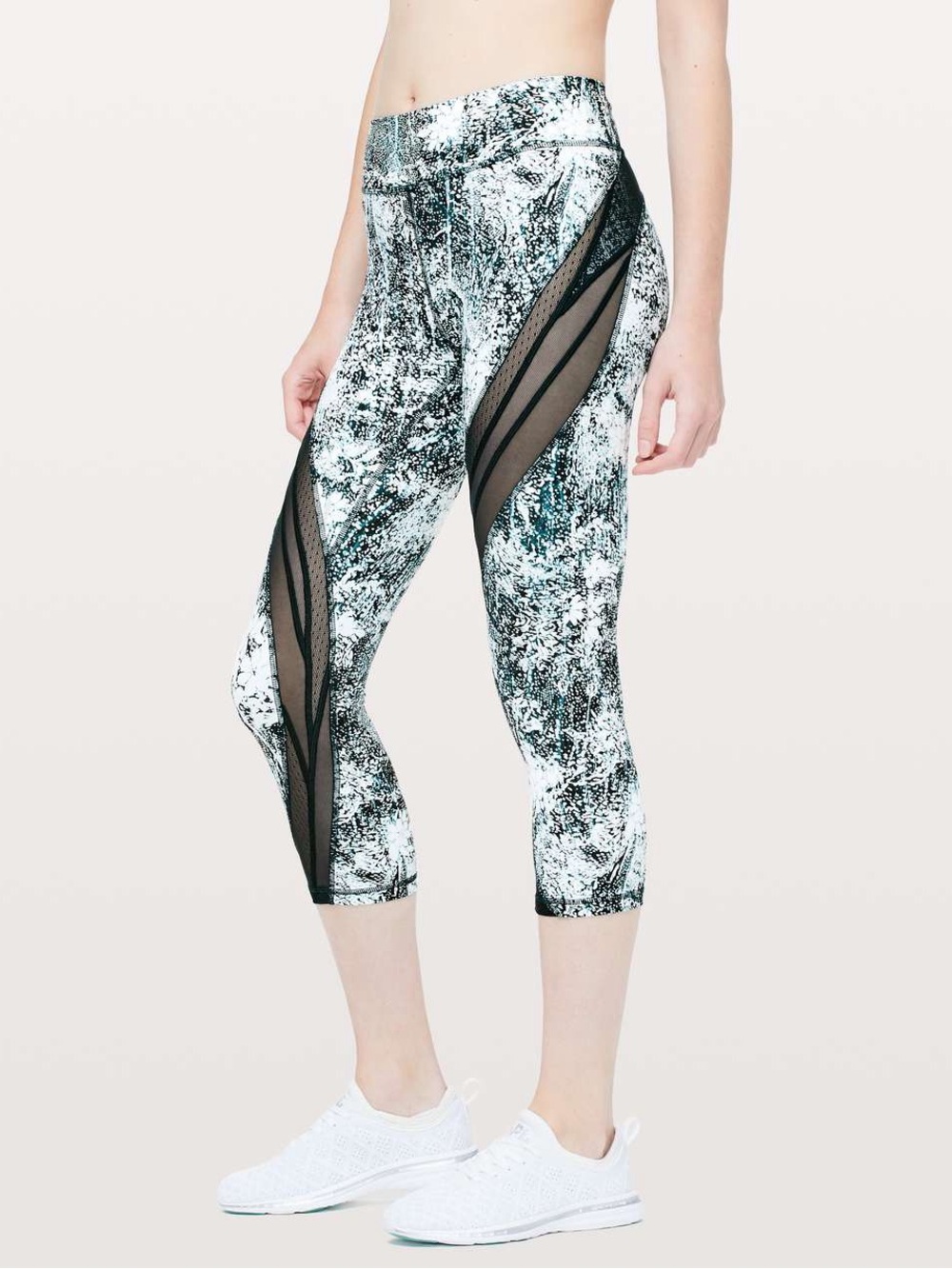 Lululemon Never Still Crop *21" Womens Leggings white teal black‎ size 8
